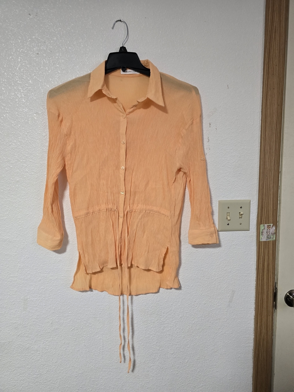 Mustard Seed Peach Button-Down Drawstring Waist Top